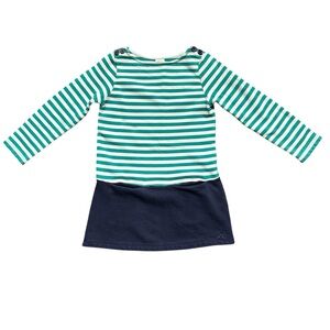 Gymboree 100% Cotton Dress Scoop Neck Lower Front Pockets Green White Navy SZ 6